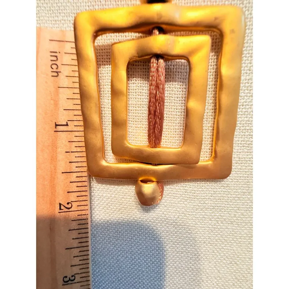 Vintage Gold Tone Geometric Pendant Necklace 30”